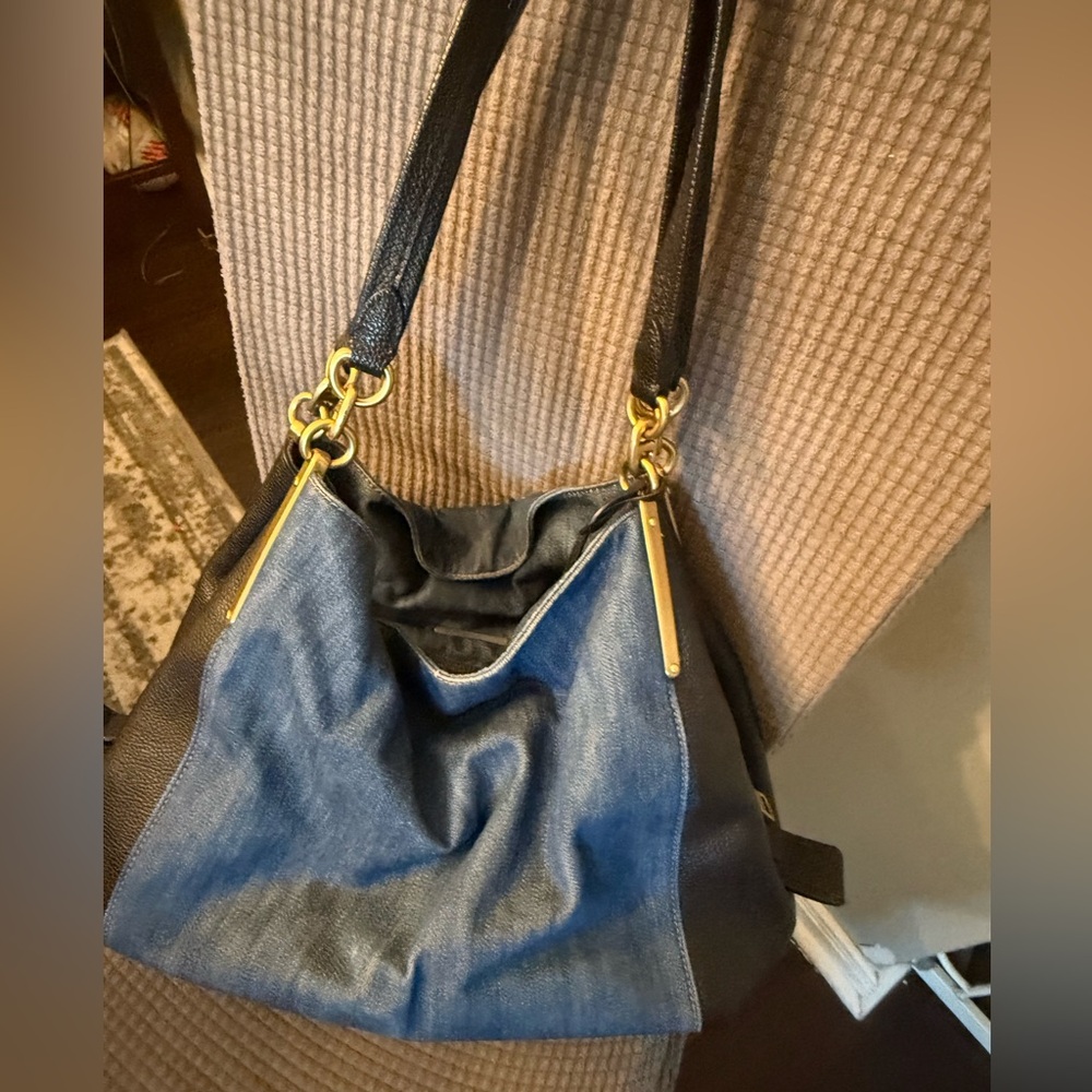 Denim & Black Coach Bag